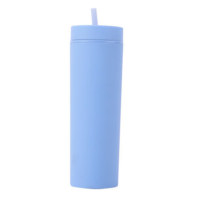kaufen Schlanke, doppelte, isolierte Wasserflasche aus Kunststoff, Gummifarbe, 16oz, Wasserflasche aus Kunststoff, geradlinige Sippy-Tasse mit spritzsicheren Deckeln, leicht zu reinigen online manufacture