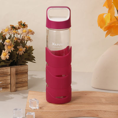 kaufen 550 ml undichtes Glas Trinkwasserflasche mit breitem Mund Glaswasserflasche mit Silikonhüllen und Handgriff Spülmaschine online manufacture