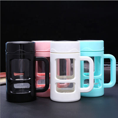 kaufen Customized Moderne 16oz 450ml Glas Isolierte Wasserflasche Tee Infuser Glas Wasserflasche mit Schutz Hülle Gehäuse Handgriff Breiter Mund Große Kapazität online manufacture