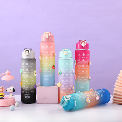 kaufen Leichtgewicht 550/750/1000ML Schrägfarbene Plastik-Motivationsflasche Set von 4 Bpa kostenloser tragbarer Plastikflasche Set OEM ODM Service verfügbar online manufacture