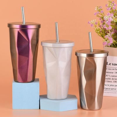 kaufen Modisches Design 480ml persönliche Edelstahl Tasse mit Stroh Landhausstil Gradient unregelmäßige Edelstahl Teetasse für Reisen online manufacture
