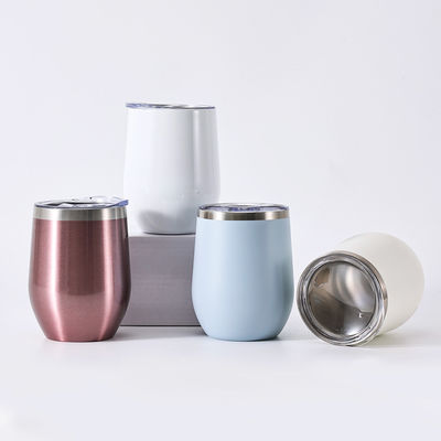 kaufen Großhandel 12 Packung 12oz Edelstahl Stabloser Wein Glas Tumbler mit Deckel und Strohhalme Vakuum isolierte Kaffeebecher für kalte heiße Getränke online manufacture
