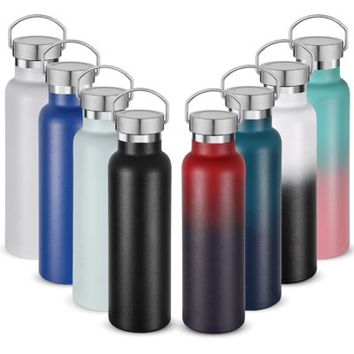 kaufen Edelstahl Sportwasserflaschen Großhandel 17oz Doppelwand Isolierte Flasche mit Griff und Holz undichtes Deckel Metall Wasserflasche im Freien für Radfahrer Läufer online manufacture