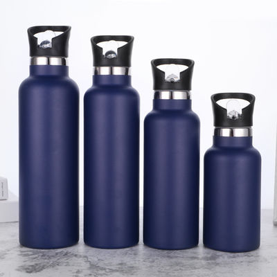 kaufen Schwarze Edelstahl-Wasserflaschen 24 Unzen Vakuum Isolierte Doppelwand-Reisebottel mit undichtem Strohdeckel online manufacture