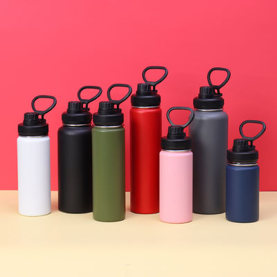 kaufen 32 OZ isolierte Wasserflasche Violett Großmetall isolierte Edelstahl-Wasserflasche Große Sport-Reisewasserflasche mit 2 Deckeln isolierte Wärmebecher online manufacture