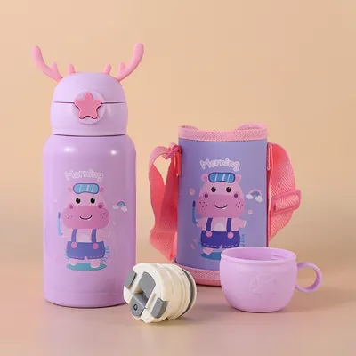 kaufen Alltägliche Freuden Edelstahl isolierte Wasserflasche mit Tasse, Stroh und Tasche 500 ml online manufacture