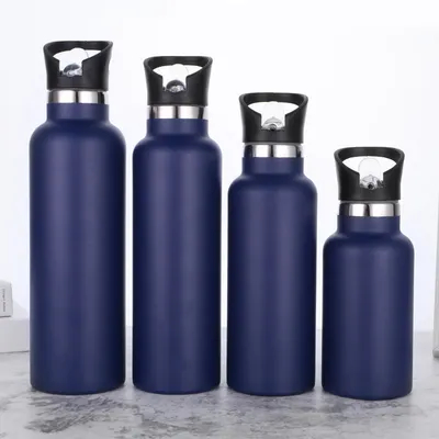 kaufen Schwarze Edelstahl-Wasserflaschen 24 Unzen Vakuum Isolierte Doppelwand-Reisebottel mit undichtem Strohdeckel online manufacture