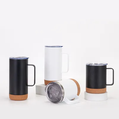 kaufen Lecksicherheit 480ML Gerade Maßgeschneiderte Vakuum Isolierte Tumbler Geschirrspülmaschine Sichere Edelstahl Kaffeetasse mit Griff Korkenboden Reisemug Universalgröße online manufacture