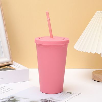 kaufen Fashion Candy Color 450ml Wasserflasche Isolierte Doppelwand Plastikflasche mit Stroh für Milch Leichtgewicht angepasste Farbe und Logo Online-Herstellung