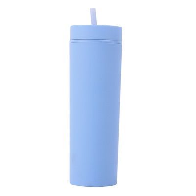 kaufen Schlanke, doppelte, isolierte Wasserflasche aus Kunststoff, Gummifarbe, 16oz, Wasserflasche aus Kunststoff, geradlinige Sippy-Tasse mit spritzsicheren Deckeln, leicht zu reinigen Online-Herstellung