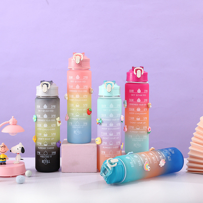 kaufen Leichtgewicht 550/750/1000ML Schrägfarbene Plastik-Motivationsflasche Set von 4 Bpa kostenloser tragbarer Plastikflasche Set OEM ODM Service verfügbar online manufacture