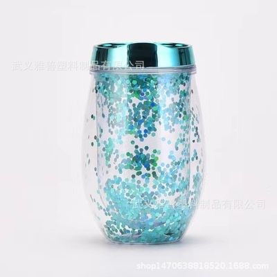 kaufen Amazon U-förmiges 12oz Weinglas Eierbecher Doppelwandiger tragbarer Plastikbecher Outdoor Trinkwasserbecher Online-Herstellung