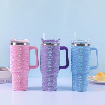kaufen Cross-border Large capacity Diamond-adorned Handle Mug Creative & Stylish Car Water Cup Customized Gem-encrusted Drinkware Online-Herstellung