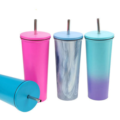 Mehrfachverwendbare 700ml Breitmaul Custom Logo Edelstahl Tumbler Edelstahl personalisierte Reisemug mit Stroh Doppelwand Vakuum Konstruktion