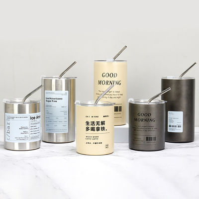 12oz Gerade Becher Eis Kaffee Tumbler Edelstahl Thermos Isolierter Kaffee Tee Becher Bier Trinkbecher mit Strohdeckel