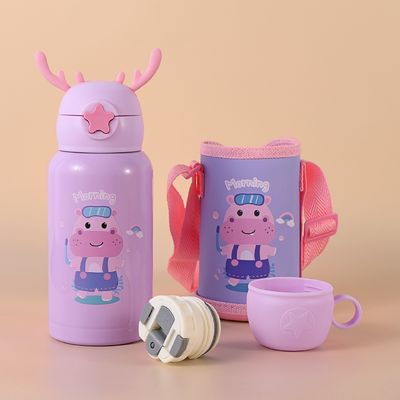 Alltägliche Freuden Edelstahl isolierte Wasserflasche mit Tasse, Stroh und Tasche 500 ml