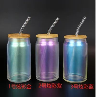 Farbige Glasbecher mit Deckel und Strohhalmen 18oz Borosilikatglas Eiskafetränke Smoothie mit Bambusdeckel Glas Strohholz wiederverwendbar Farbiges Glasgeschirr 4 Packungen