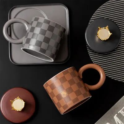 National Trend Style Kartenkeramik Tassen und Teller mit LIDS, Löffel, große runde Griffe, Tassen, Büro-Kaffee-Tassen und Home Drinking Tassen Custom Keramik Tassen
