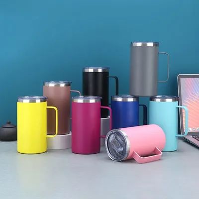 Direkt Trinkbarkeit undicht Vakuum Isolationsbecher Doppelwand Edelstahl Bierbecher mit Griff und Deckel leicht zu halten Mehrfache Farboptionen
