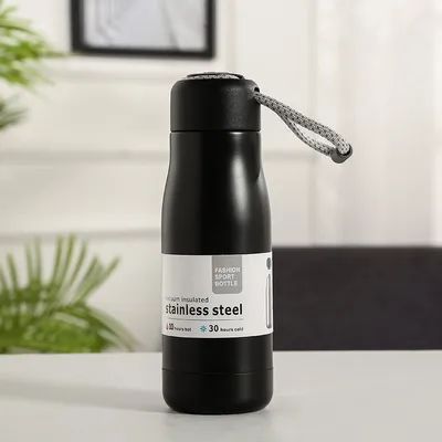 350 ml Edelstahl Metall wiederverwendbare Wasserflasche mit tragbarem Deckel Hydro isolierte Wärmeflasche für heiße oder kalte Getränke Direkt Trinken Mitternacht Schwarz
