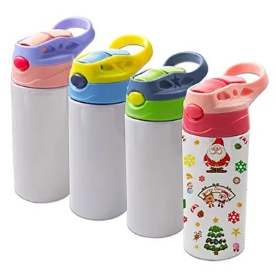 12oz Sublimation Blanks Sippy Cup Sublimation Tumblers für Kinder Edelstahl Isolierte Kleinkind Wasserflasche mit undichtem Strohdeckel und Griff