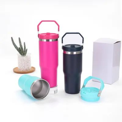 30 Oz Tumbler mit Griff und Strohdeckel undicht, doppelt isoliert, 30oz Tasse Edelstahl