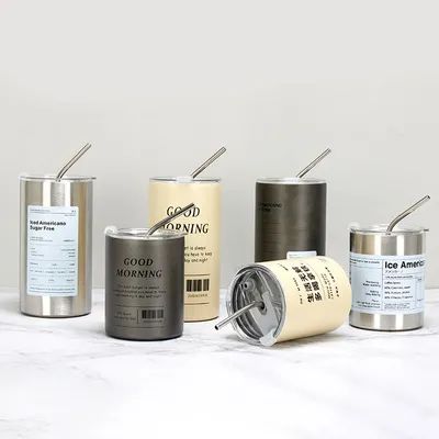 Warmverkauf Camping Oem Ästhetische Reise Kaffeebecher Edelstahl Thermosbecher mit Stroh