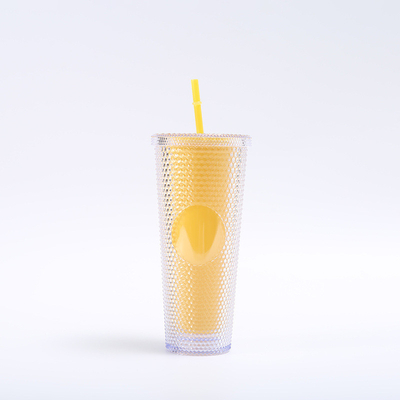 DIY gefüllte Schüssel mit Deckel und Stroh wiederverwendbar Plastik Acryl-Tasse Doppelmauerte Irisescent Reise Schüssel für Eiskaffee kaltes Wasser Smoothie breiten Mund Verschütterung Proof