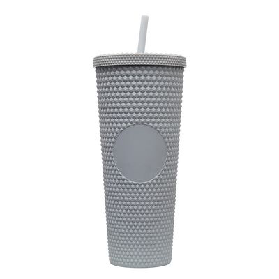 Doppelwand Isolierung 24oz gefüllter Tumbler Diamant Durian Ananas Kunststoff Matte schwarzer gefüllter Tasse Kaffeetumbler mit Deckel Stroh Modisch