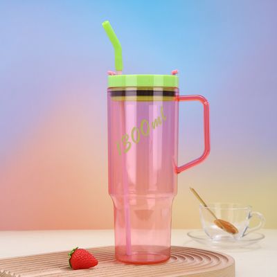 Individuelles Logo 40 Oz Plastik-Wasserflasche mit Griff Stroh 1200ml Großkapazität Plastik-Wiederverwendbare Wasserflaschen Safe mit versiegelter Doppelwand