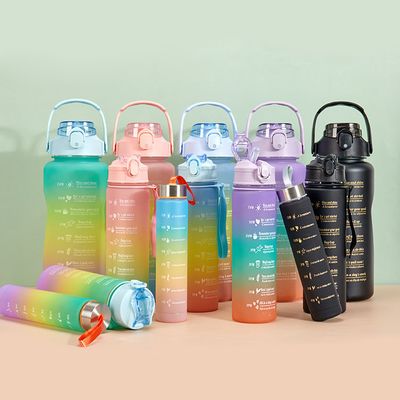 Sommer Gradient Motivational 3 in 1 Wasserflasche Set undicht Wasserflasche 40 Oz mit Griff Bpa kostenloser tragbarer Sportkessel