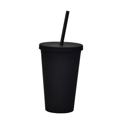 Leichtgewichtiges, persönlich angefertigtes, schwarzes, mattes, Kunststoff-Boba-Becher, 16 Oz, Kunststoff-Tumbler mit Deckel und Stroh, doppelte Wandkonstruktion, 100% BPA-frei.