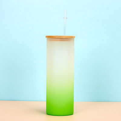 360/480ML 2Pack 16oz Glas Wasserflasche Gradient Frostglas Sublimation Wasserflasche mit Bambusdeckel Leichtgewicht Hohe Haltbarkeit
