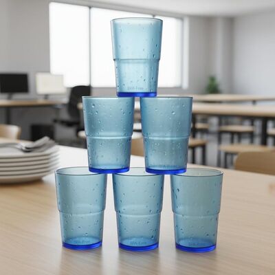Reusable stackable plastic tumbler made from BPA free materials ideal for offices schools and hospitality venues