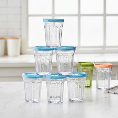 Stackable Plastic Tumbler Featuring Slide Closure Lid Suitable for Restaurants Cafeterias Events and Catering Services