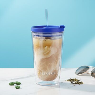 Schieberegler Kunststoff-Tumbler wiederverwendbar Doppelwand-isolierter Becher geeignet für Kaffee-Tee und Outdoor-Aktivitäten